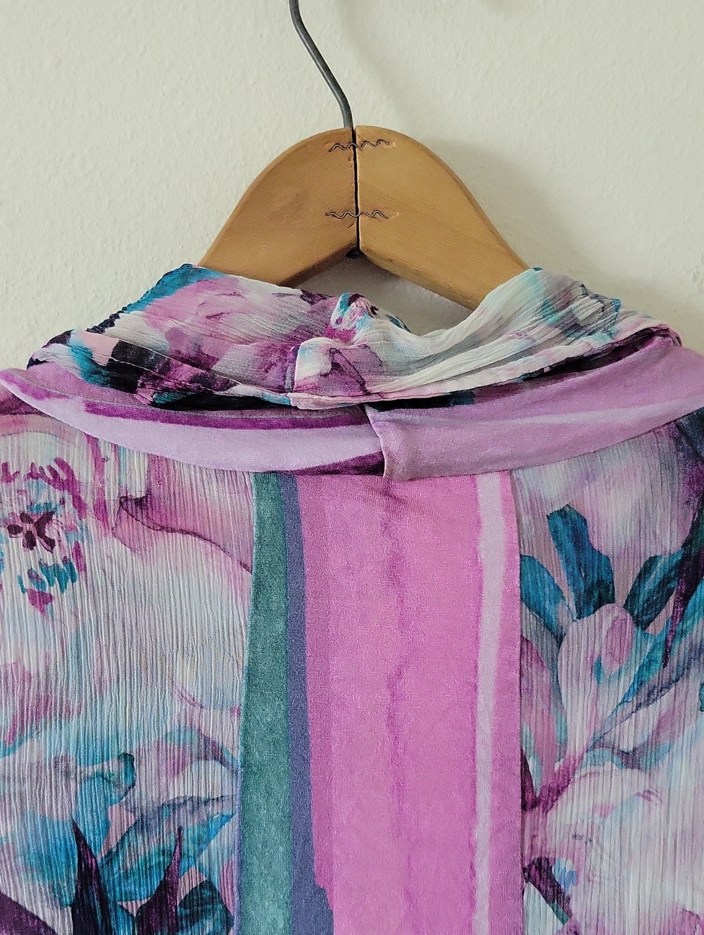 Soft Surroundings Purple Teal Floral Stripe Crinkle Cardigan Size XL - Picture 6 of 8